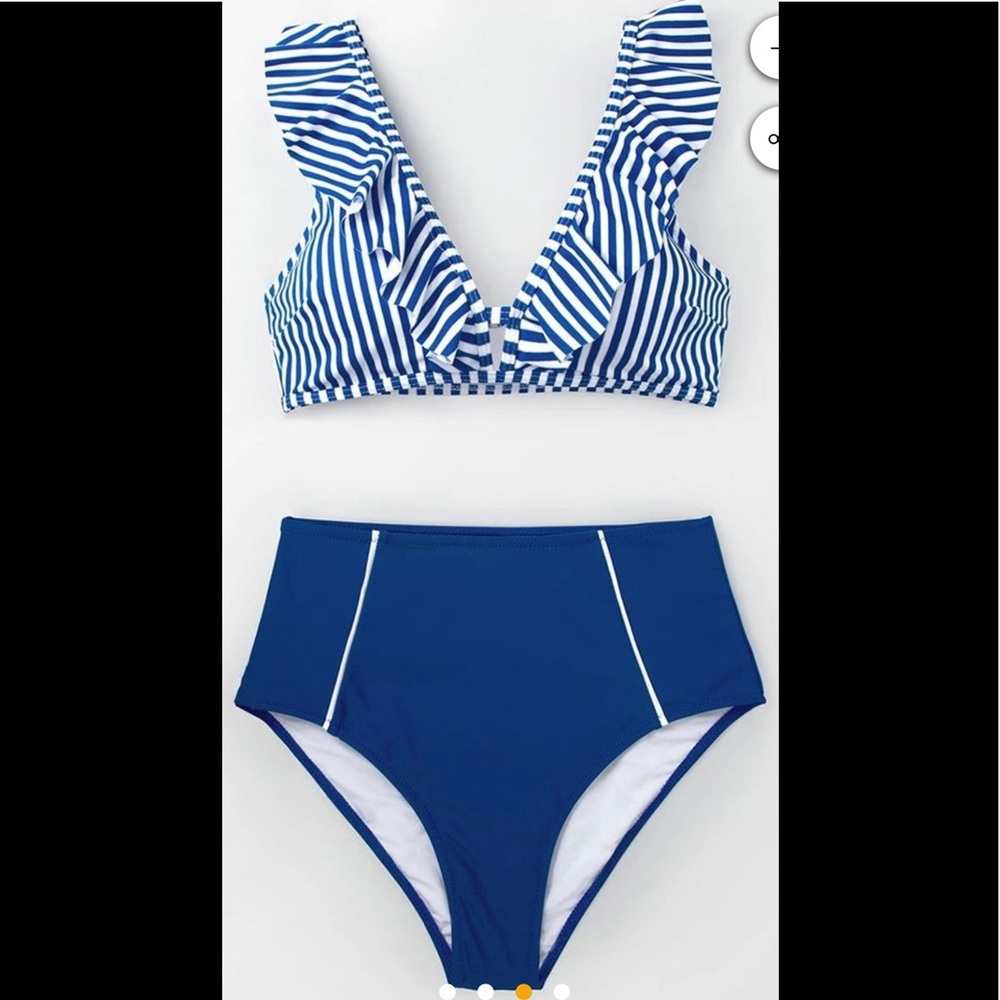 NWT Blue Striped And High Waisted Bikini